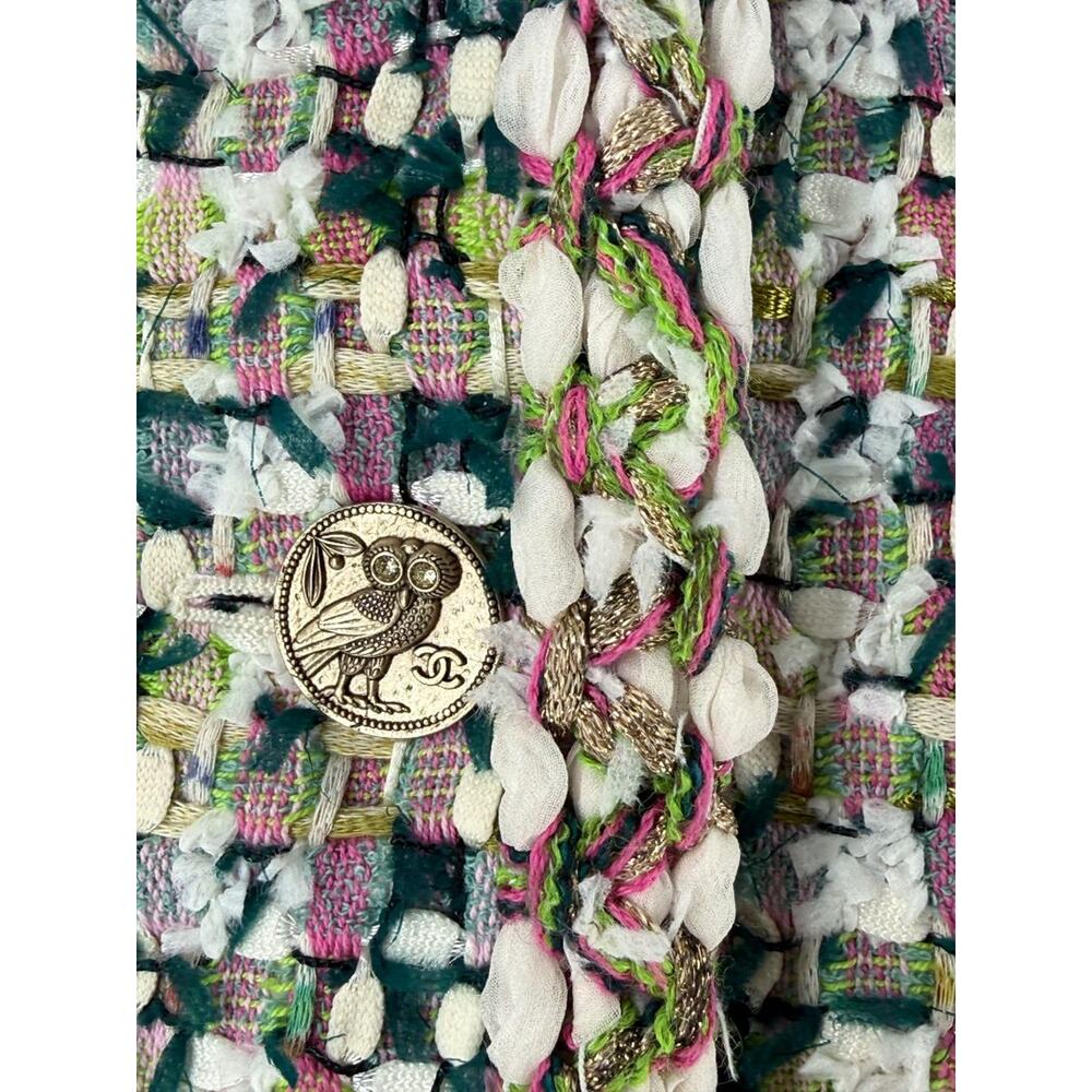 Chanel Fantasy Tweed Jacket Coat Size 50 Multicolor Silk Lined Owl Buttons - Picture 4 of 16
